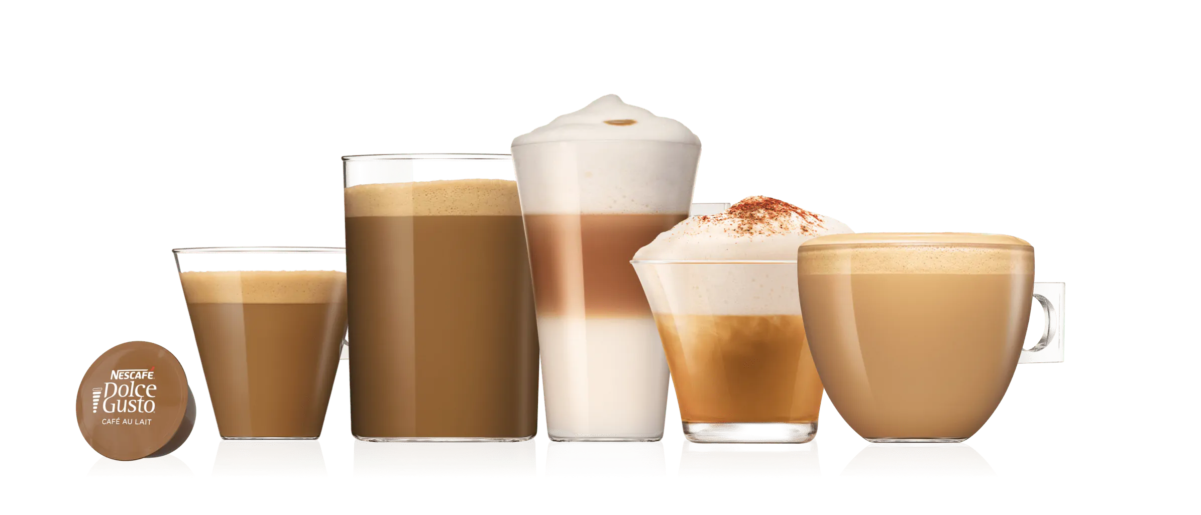 Latte, cappuccino ir baltos kavos kapsulės | NESCAFÉ® Dolce Gusto® header image