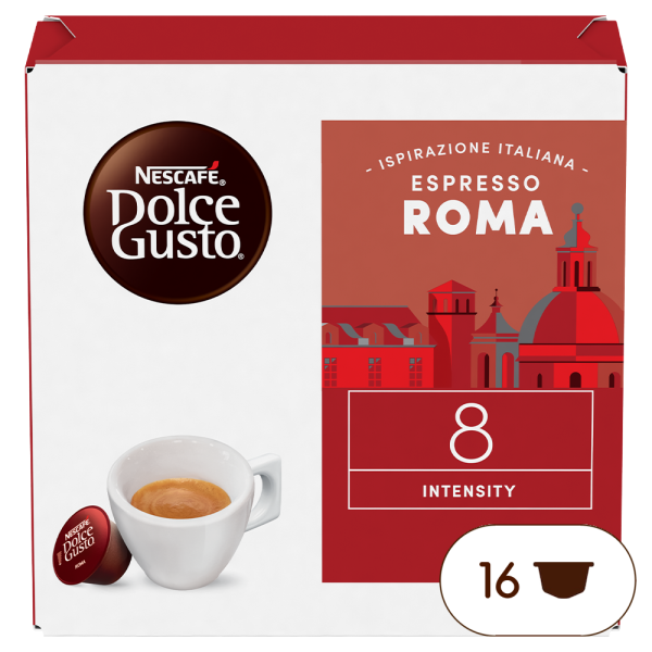 Front view of Espresso Roma (16 pods) box