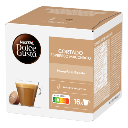 Front view of Cortado (16 pods) box