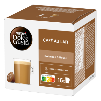 Front view of Café au Lait (16 pods) box