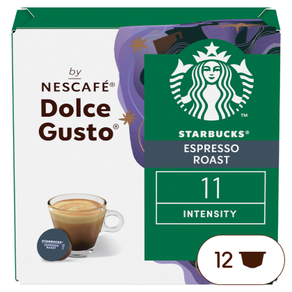 Front view of Starbucks Espresso Roast (12 pods) box