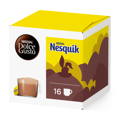 Front view of Nesquik (16 pods) box