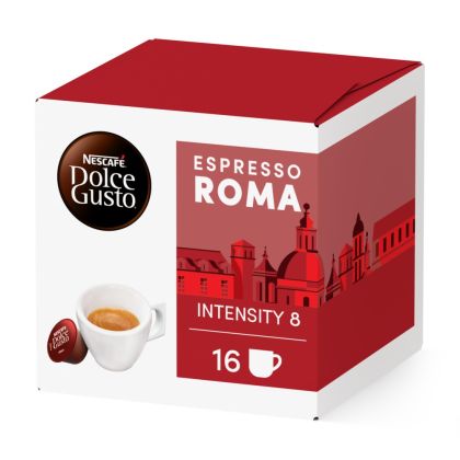 Front view of Espresso Roma (16 pods) box